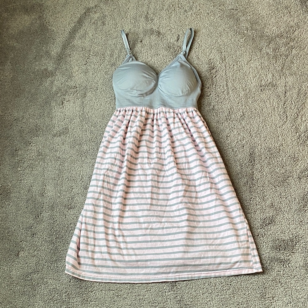 Motherhood Maternity Gray/Pink Striped Dress SIZE S